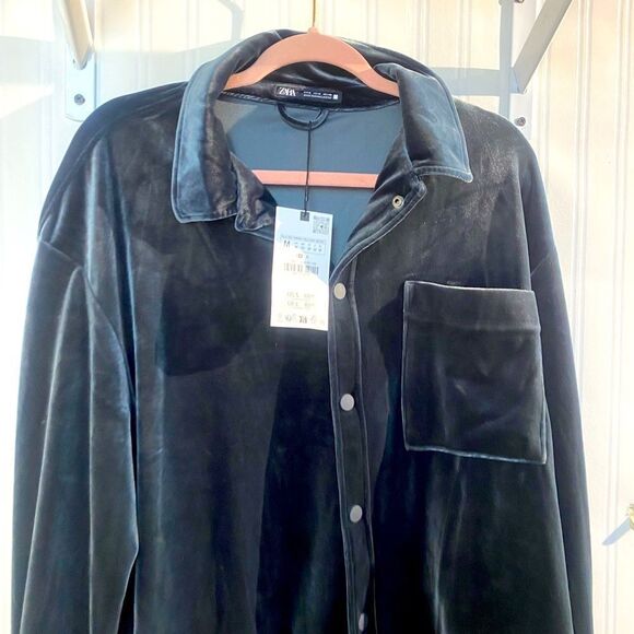 NWT Zara Velvet Jacket in Dark Gray Sz M - Picture 2 of 4